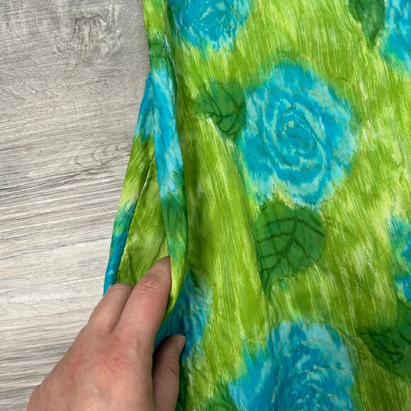 Vintage 1970s Saramae Floral Button Down House Dress Green Blue - Picture 4 of 9